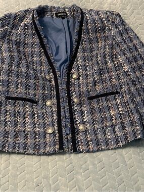Express Navy and Black Tweed Military-Style Blazer